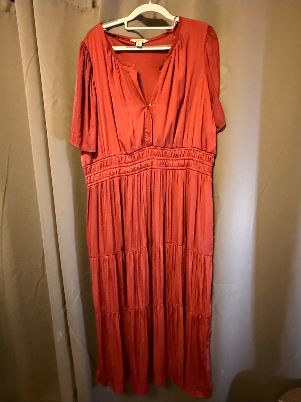 Destination Maternity Rust Red Tiered V-Neck Maxi Dress